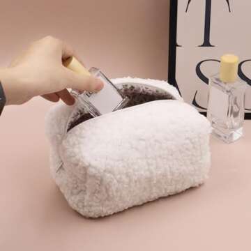 SWUWUWU Plush Makeup Bag,Travel Makeup Bag,Large Capacity Cosmetic Bags for Women, Aesthetic Cosmeti...