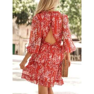 Dokotoo Womens Cute Summer Summer Casual Sexy Deep V Neck Ruffle Chiffon Lantern Long Sleeve Elegant...