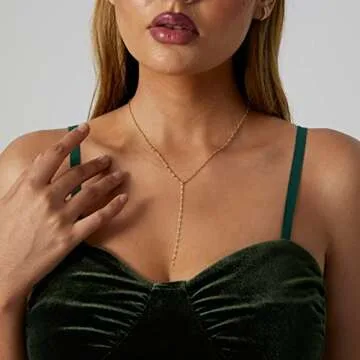 MIDEEO 14K Gold Lariat Necklace Lace Chain Drop Y Necklace for Women Handmade Drop Necklace Simple J...