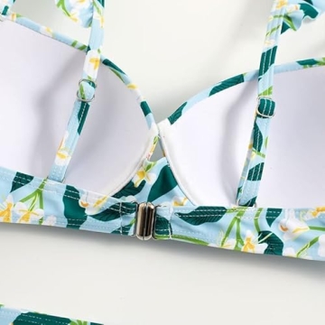 ABOCIW Bikini Sets for Women Two Piece Swimsuit Vintage Floral Print Spaghetti Strap Bikini High Waisted Bathing Suits with Swimsuit Coverup Beach Skirt 3 Piece Swimwear Green Flower Large