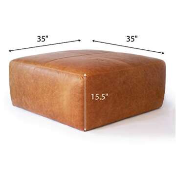 POLY & BARK Sequoia Ottoman in Full-Grain Pure-Aniline Italian Tanned Leather in Cognac Tan