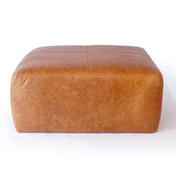 POLY & BARK Sequoia Ottoman in Full-Grain Pure-Aniline Italian Tanned Leather in Cognac Tan