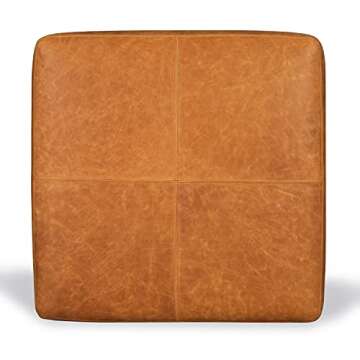 POLY & BARK Sequoia Ottoman in Full-Grain Pure-Aniline Italian Tanned Leather in Cognac Tan