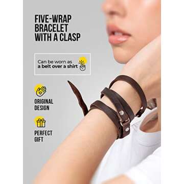 Genuine Leather Cuff Bracelets for Men and Women Adjustable Wrap Bracelet Handmade Gifts, Unisex Jewelry of Talisman Runes Amulet Friendship Wristband (dark brown)