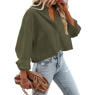 Tankaneo Women's Stylish Cropped Long Sleeve Shirt