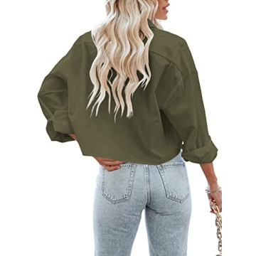 Tankaneo Women's Stylish Cropped Long Sleeve Shirt