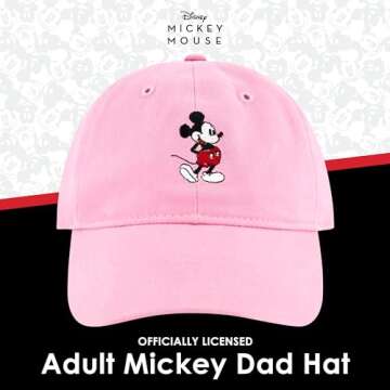 Disney Mickey Mouse Embroidered Cotton Adjustable Dad Hat with Curved Brim, Pink, One Size