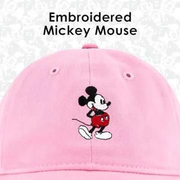 Disney Mickey Mouse Embroidered Cotton Adjustable Dad Hat with Curved Brim, Pink, One Size