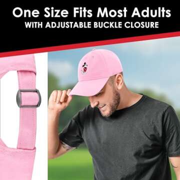 Disney Mickey Mouse Embroidered Cotton Adjustable Dad Hat with Curved Brim, Pink, One Size