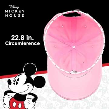 Disney Mickey Mouse Embroidered Cotton Adjustable Dad Hat with Curved Brim, Pink, One Size