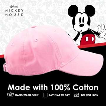 Disney Mickey Mouse Embroidered Cotton Adjustable Dad Hat with Curved Brim, Pink, One Size