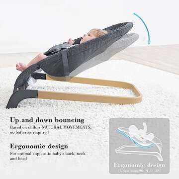 ANGELBLISS Baby Bouncer, Portable Bouncer Seat for Babies, Infants Bouncy Seat with Wood Grain Base, Natural Vibrations (Grey)