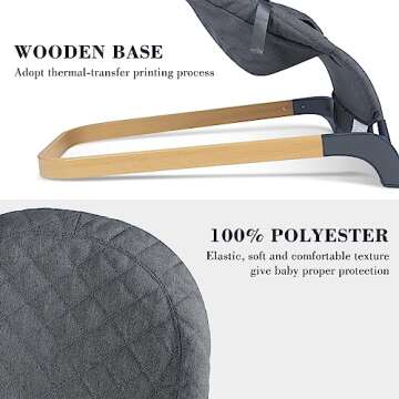 ANGELBLISS Baby Bouncer, Portable Bouncer Seat for Babies, Infants Bouncy Seat with Wood Grain Base, Natural Vibrations (Grey)