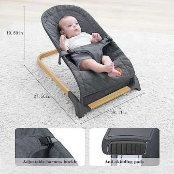 ANGELBLISS Baby Bouncer, Portable Bouncer Seat for Babies, Infants Bouncy Seat with Wood Grain Base, Natural Vibrations (Grey)