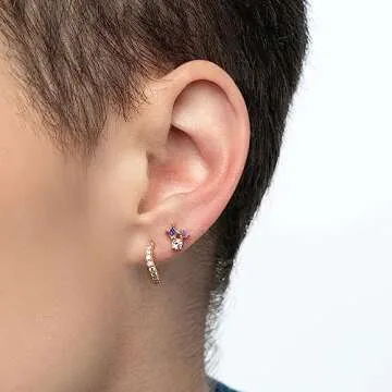 Oak & Luna - Designer Trio Cubic Zirconia / Wave Hoop Stud Earring in Sterling Silver 0.925, Gold Vermeil - Dainty Gift For Girlfriend, Mom, Her, Women - Fashionable Jewelry For Mother's Day,