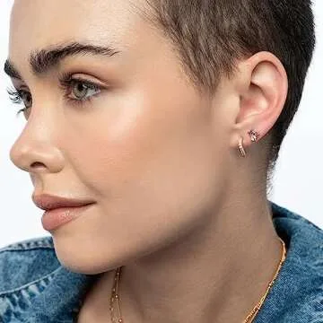 Oak & Luna - Designer Trio Cubic Zirconia / Wave Hoop Stud Earring in Sterling Silver 0.925, Gold Vermeil - Dainty Gift For Girlfriend, Mom, Her, Women - Fashionable Jewelry For Mother's Day,