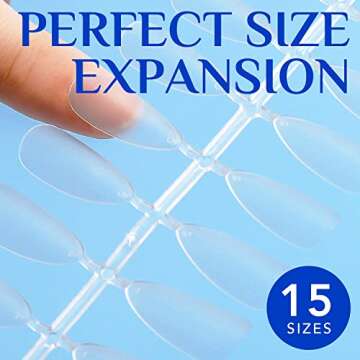 Gel Nail Tips Almond, BettyCora Nail Tips 300Pcs Pre-etched Soft Gel Tips Clear Press On Nails, No Filed, Almond Shape, Medium Length, 15Sizes, 300Pcs