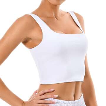 Colorfulkoala Women's Body Contour Square Neck Tank Tops Sleeveless Strappy Crop Double Lined Shirts(L, White)