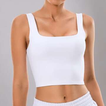 Colorfulkoala Women's Body Contour Square Neck Tank Tops Sleeveless Strappy Crop Double Lined Shirts(L, White)