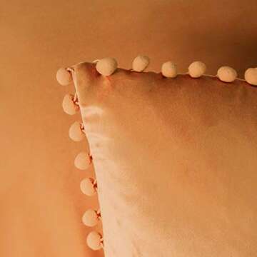 Ashler Throw Pillow Cases with Soft Pom Poms Velvet Plush Vibrant Elegant Cushion Covers, Pack of 2, Orange 24 x 24 inches 60 x 60 cm