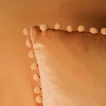 Ashler Throw Pillow Cases with Soft Pom Poms Velvet Plush Vibrant Elegant Cushion Covers, Pack of 2, Orange 24 x 24 inches 60 x 60 cm