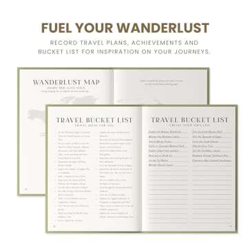 Inspired Ink Travel Journal for Women and Men Travel Bucket List Journal 210 Pages Traveler Adventure Notebook – Itinerary Planner Organizer & Traveling Memory Diary Memorial Gift for Travelers - Green