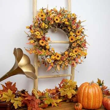 J'FLORU 22 Inch Fall Wreath for Autumn Decor