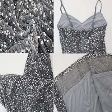 Ranfare Sequin Dress for Women Party Dresses for Women 2023 V-Neck The Straps (398-gray-XL)