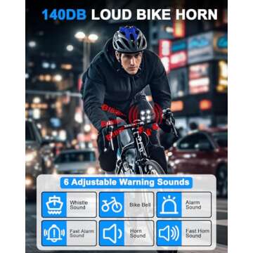 EQIIO 140dB Electric Bike Horn with Front Light