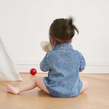 Newborn Baby Boy Girl Denim Button Bodysuit Shirt (Blue)