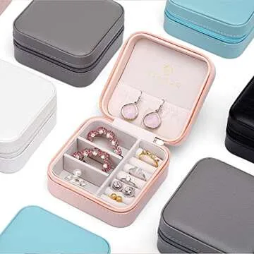 Vlando PU Leather Small Jewelry Travel Organizer, Travel Jewelry Case for Ring, Mini Jewelry Box for Earring, Necklace, Bracelet - Pink