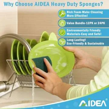 AIDEA Heavy Duty Scrub Sponge-24Count, Cleaning Scrub Sponge, Stink-Free Sponge, Effortless Cleaning Eco Scrub Pads for Dishes,Pots,Pans All at Once