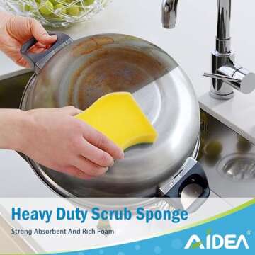 AIDEA Heavy Duty Scrub Sponge-24Count, Cleaning Scrub Sponge, Stink-Free Sponge, Effortless Cleaning Eco Scrub Pads for Dishes,Pots,Pans All at Once