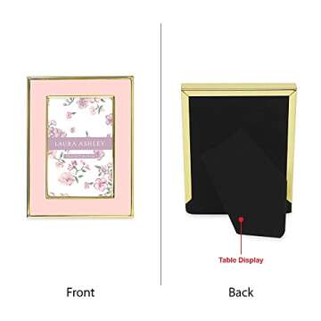 Laura Ashley 2x3 Pink Enamel Picture Frame, Gold Metal Edge with Easel, for Countertop, Counterspace, Tabletop Display, Bookshelf, Desk, Wall Décor, Photo Gallery (2x3, Pink W/Gold)