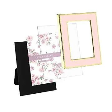 Laura Ashley 2x3 Pink Enamel Picture Frame, Gold Metal Edge with Easel, for Countertop, Counterspace, Tabletop Display, Bookshelf, Desk, Wall Décor, Photo Gallery (2x3, Pink W/Gold)