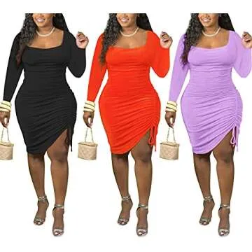 IyMoo Sexy Ruched Bodycon Dress - Plus Size Mini Dress