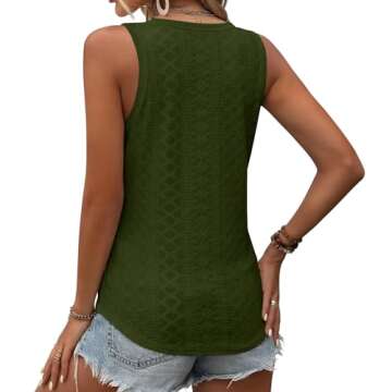 KILISU Womens V Neck Short Sleeve Embroidery Shirts Casual Loose Tops Dressy Blouses Army Green