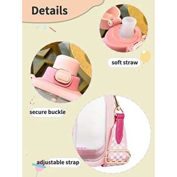 NUFR 25 Oz Cute Square Water Bottle with Aesthetic Stickers, Transparent Portable Canteen with Floral Chain (Purple)