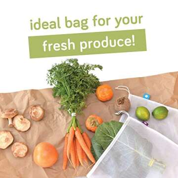 Reusable Produce Bags, Washable Mesh Bags for Fruits and Vegetables, Set of 10 - Flip and Tumble