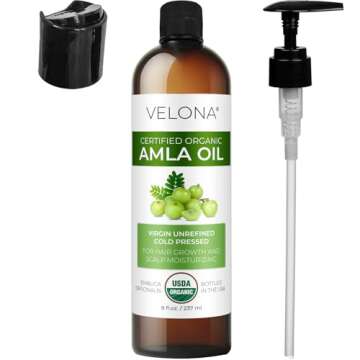 velona Amla Oil USDA Certified Organic - 8 oz | 100% Pure and Natural Carrier Oil | Extra Virgin, Unrefined, Cold Pressed | Hair Growth, Body, Face & Skin Care | Use Today - Enjoy Results…