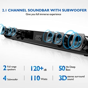 WITSHOCK Sound Bar with Built-in Subwoofer - Immersive Audio