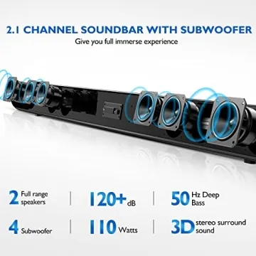 WITSHOCK Sound Bar with Built-in Subwoofer - Immersive Audio