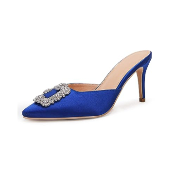 Coutgo Womens Pointed Toe Mule Sandals with Rhinestone Stiletto High Heel Bridal Evening Party Weddi...