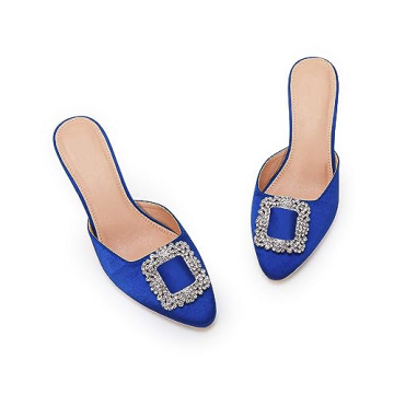 Coutgo Women's Satin Rhinestone Stiletto Sandals 8.5 Blue