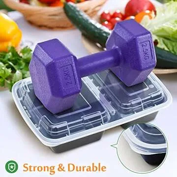 Enther Meal Prep Containers [20 Pack] 2 Compartment with Lids, Food Storage Bento Box | BPA Free | Stackable | Reusable Lunch Boxes, Microwave/Dishwasher/Freezer Safe, Portion Control (32 oz)