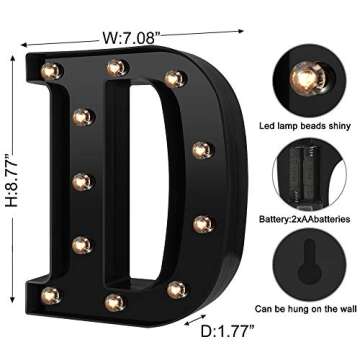 Adorn Life Light up Letters Led Letters Numbers Lights 26 Alphabet & Arabic Numerals 0-9 Black Decor...