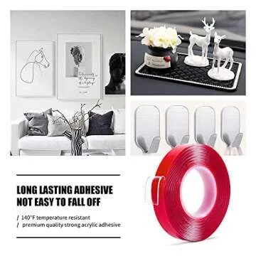 Maxwel Manufacturing Double Sided Tape Heavy Duty - 1/2" 10' Transparent Strong Adhesive Removable D...