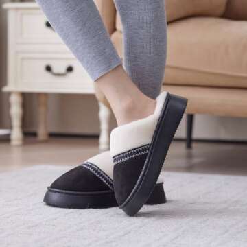 GOEWY Womens Slippers for Women Cozy Memory Foam House Slippers Winter Warm Comfy Furry Shoes for Indoor Outdoor Suede Platform with Anti-Skid Sole