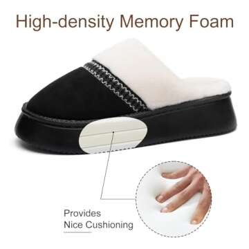 GOEWY Womens Slippers for Women Cozy Memory Foam House Slippers Winter Warm Comfy Furry Shoes for Indoor Outdoor Suede Platform with Anti-Skid Sole