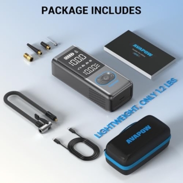 AVAPOW AP18 Tire Inflator Portable Air Compressor, 300% Faster 150 PSI Cordless Air Pump with Tire Pressure Gauge, 3.7″ Dual LCD Screen, Auto-Shuts Off Tire Pump for Car, Motorcycle, Bicycle, Balls